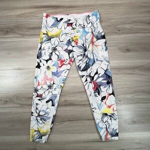 Calvin Klein Performance Floral Athletic Leggings Women L WICK Ruched Ankle